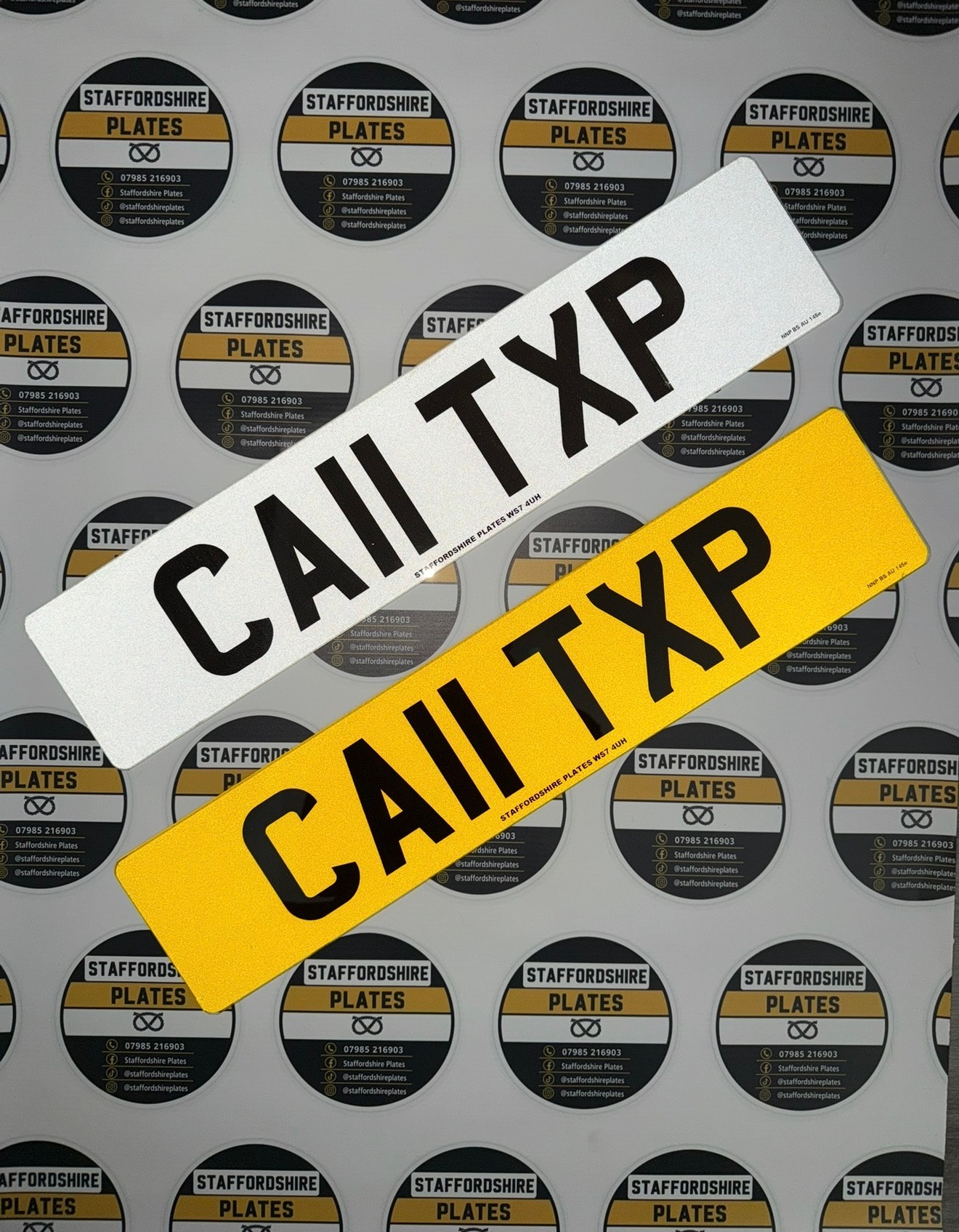 White and yellow CA11 TXP custom number plates
