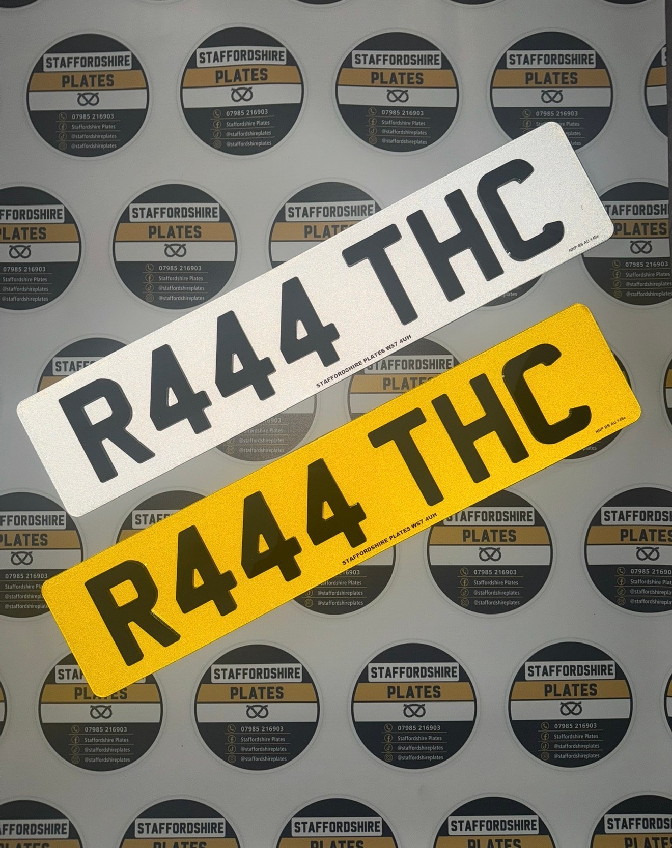 White and yellow R444 THC custom number plates