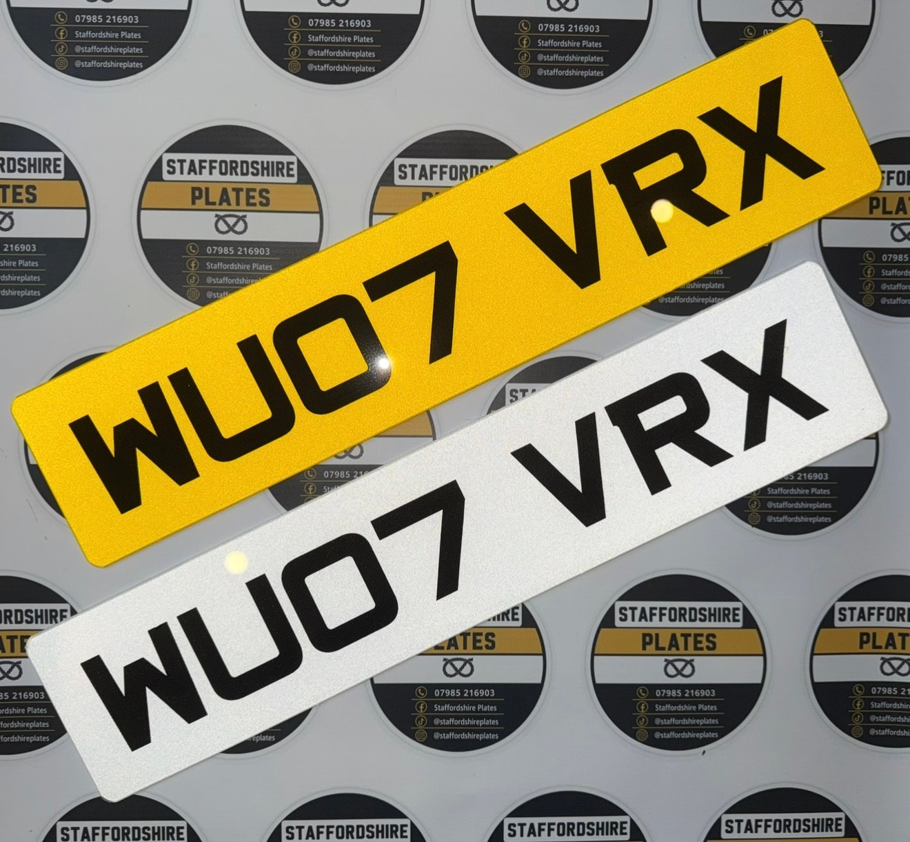 Yellow and white W007 VRX custom number plates