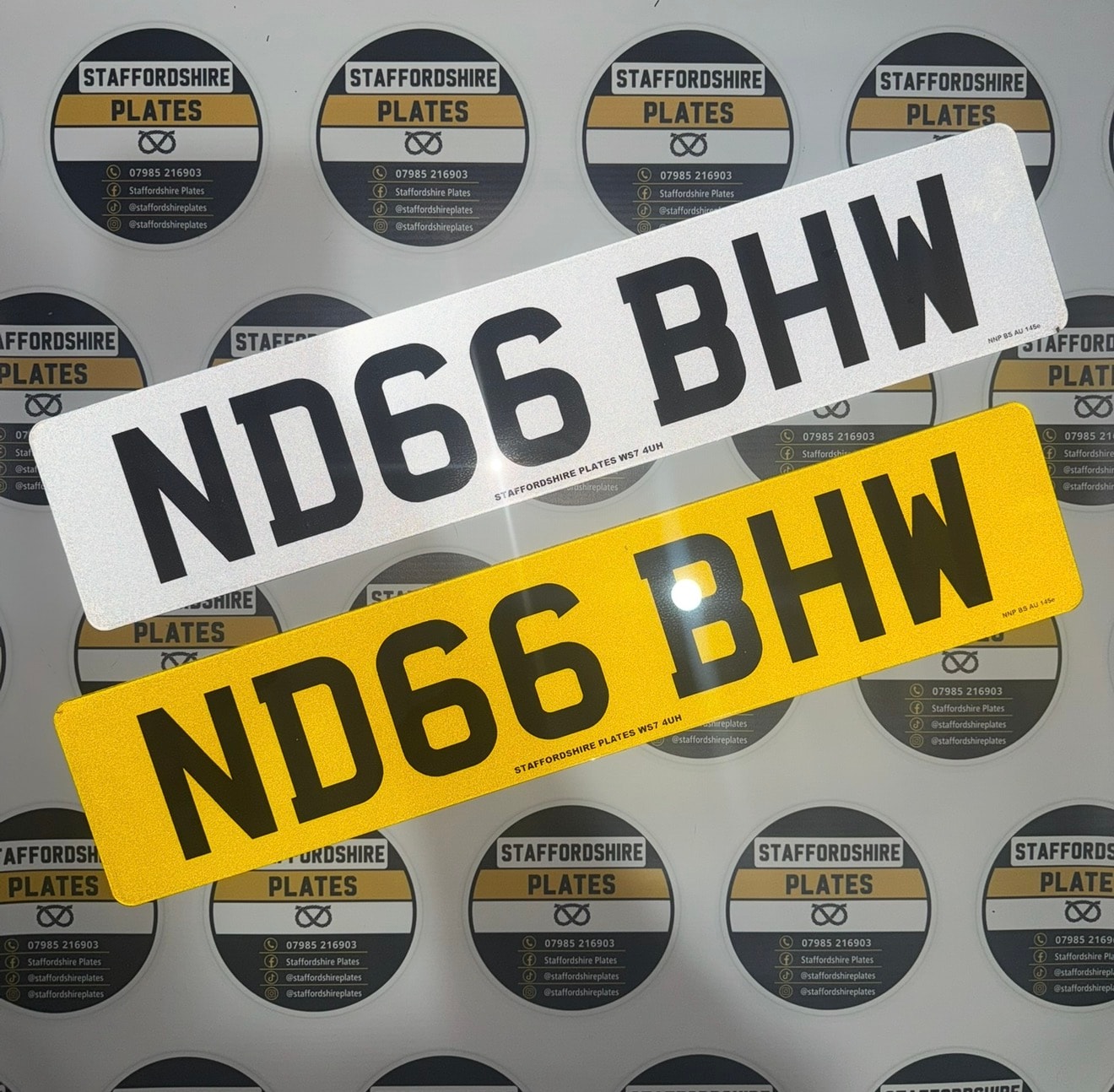 White and yellow ND66 BHW custom number plates
