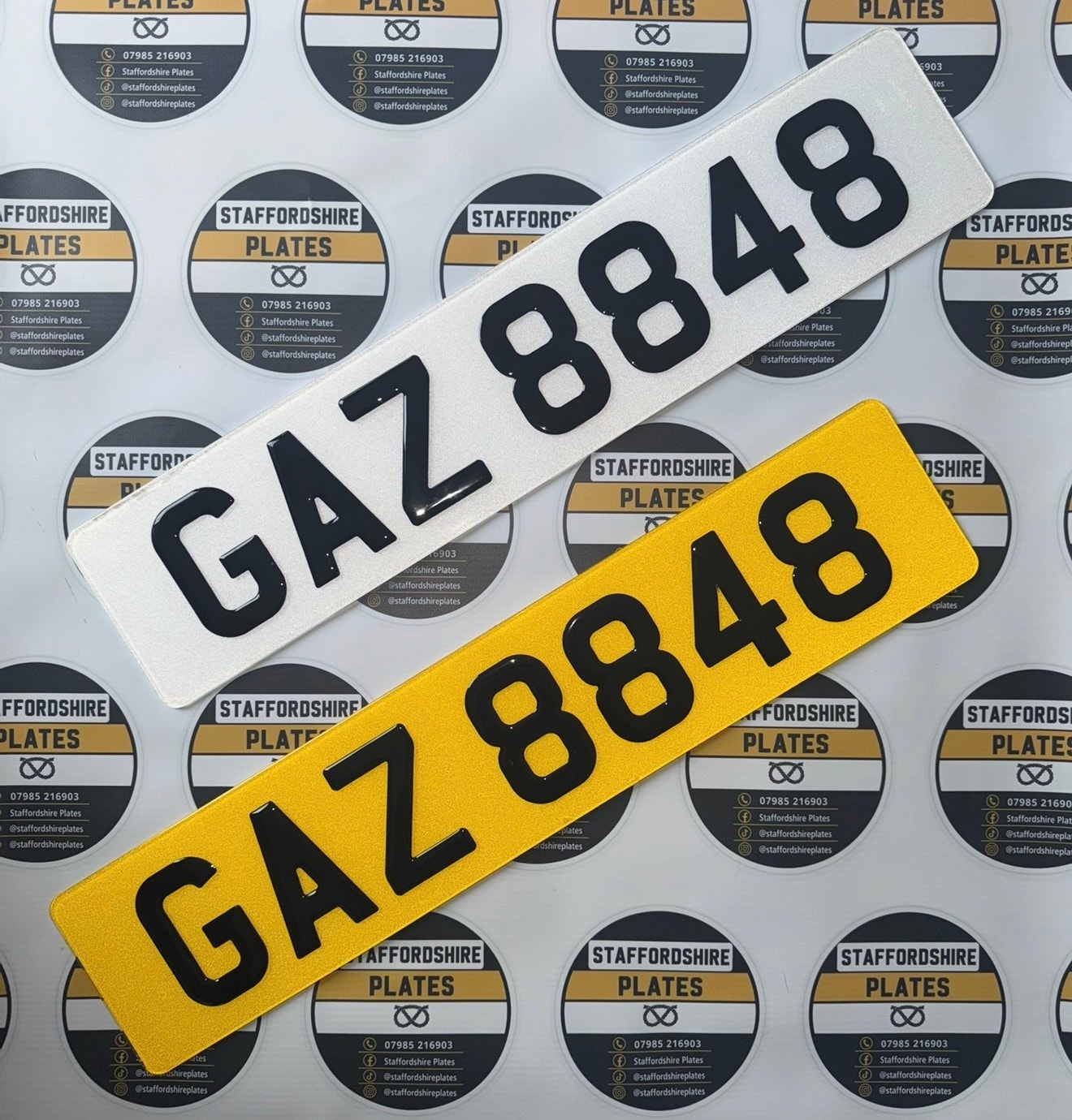 White and yellow GAZ 8848 3D Gel number plates