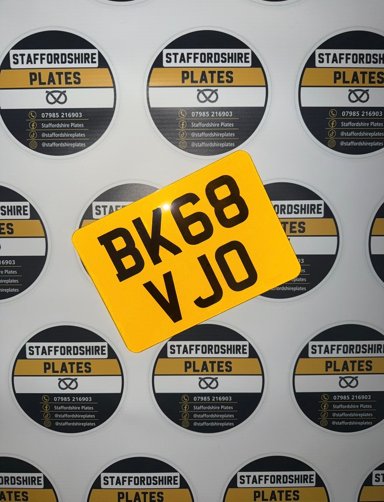 Yellow BK68 VJO custom number plate