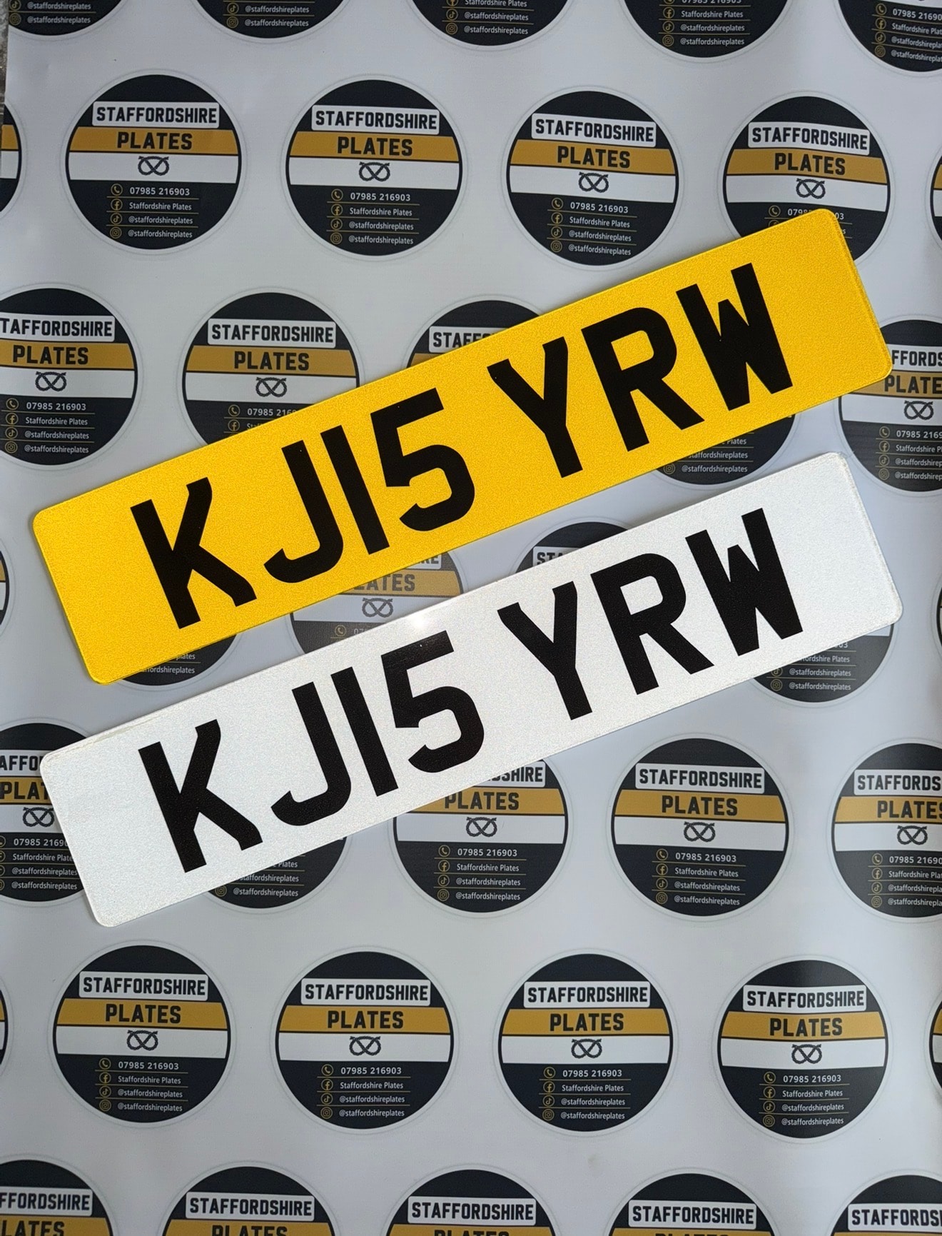 White and yellow KJ15 YRW custom number plates