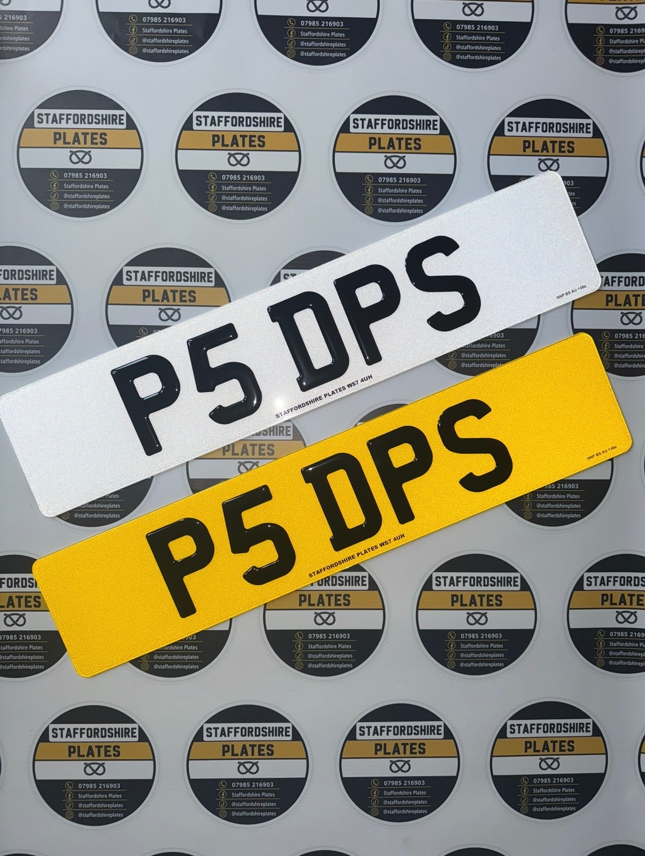 White and yellow P50 DPS custom number plates